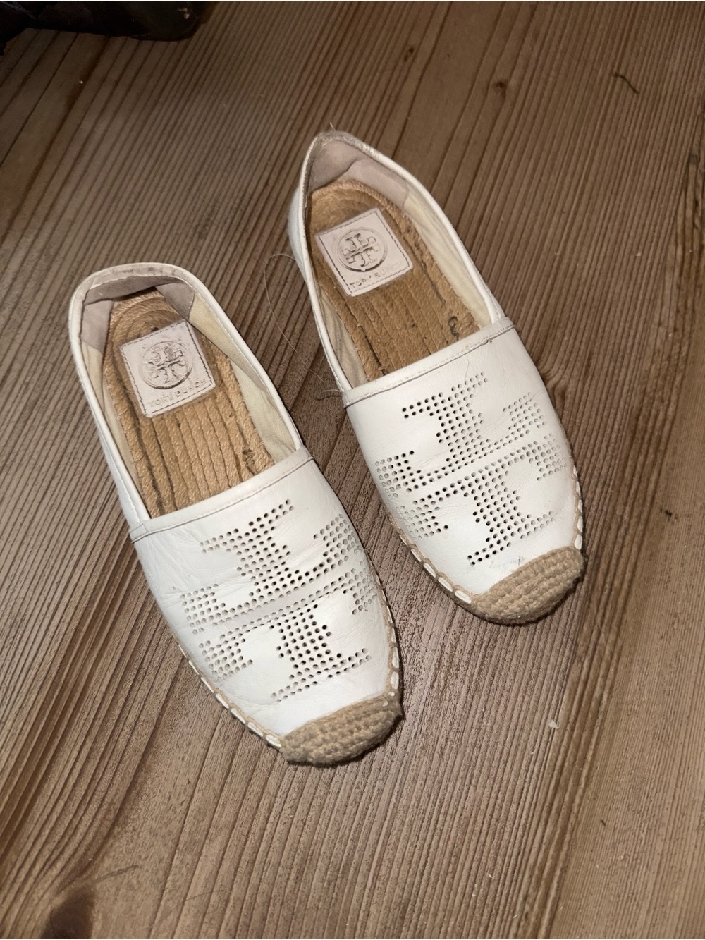 Tory Burch White Perforated Leather Espadrille Slip-Ons